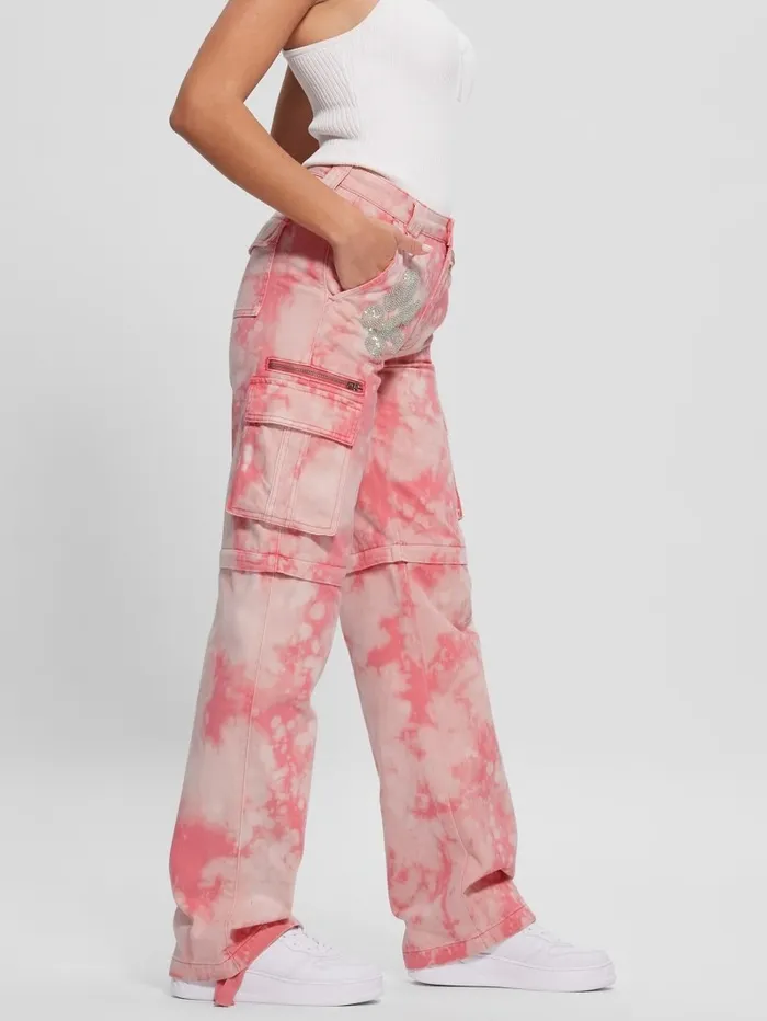 Malia Convertible WideLeg Cargo Pants Morning Pink Tie Dye Women Bottoms GUESS Malia Convertible WideLeg Cargo Pants Morning Pink Tie Dye Women Bottoms GUESS