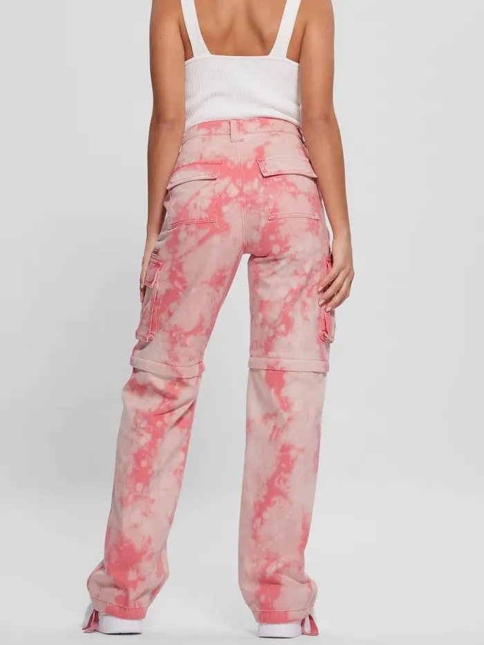Malia Convertible WideLeg Cargo Pants Morning Pink Tie Dye Women Bottoms GUESS Malia Convertible WideLeg Cargo Pants Morning Pink Tie Dye Women Bottoms GUESS