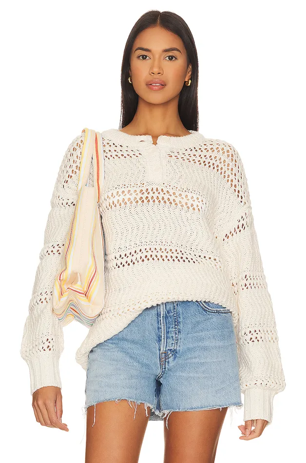 Mara Henley Open Stitch Sweater Ivory Women Lovers and Friends Sweaters and Knits