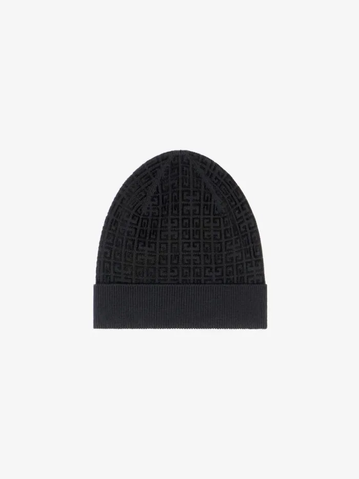 Men Beanies and Caps Givenchy 4G Beanie In Knit With Velvet Effect Black