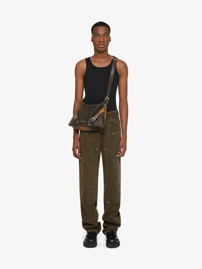 Men Crossbody Bags Givenchy Voyou Crossbody Bag In Crackled Leather Blackbrown Mud