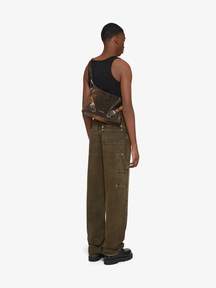 Men Crossbody Bags Givenchy Voyou Crossbody Bag In Crackled Leather Blackbrown Mud