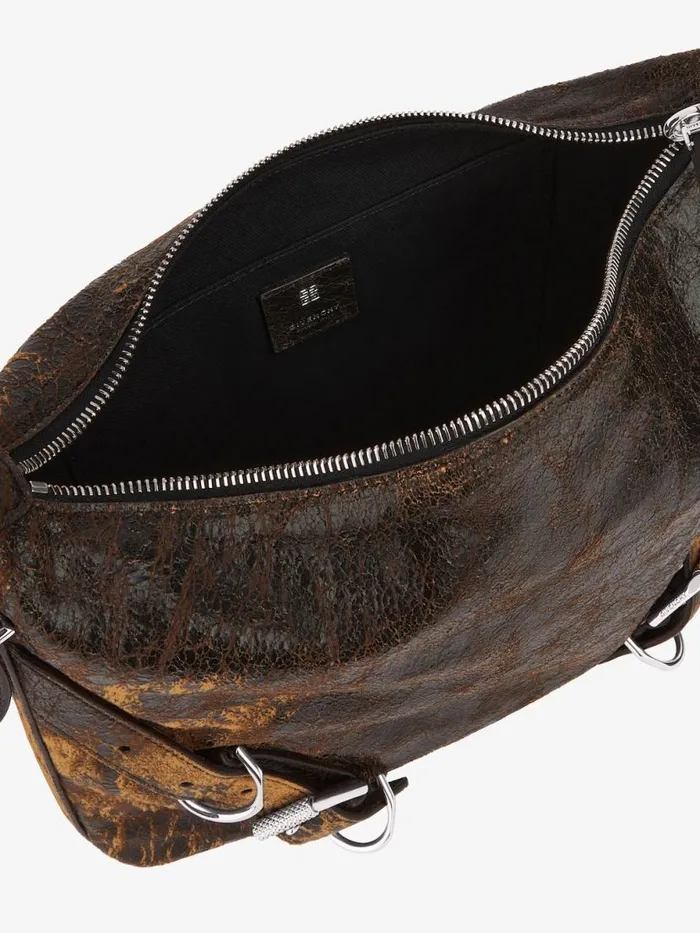 Men Crossbody Bags Givenchy Voyou Crossbody Bag In Crackled Leather Blackbrown Mud