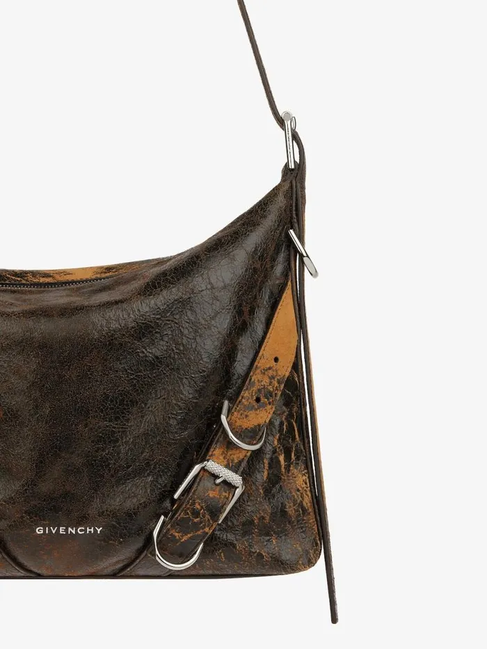Men Crossbody Bags Givenchy Voyou Crossbody Bag In Crackled Leather Blackbrown Mud