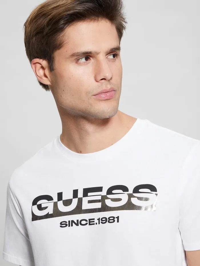 Men Eco MetallicAccented Tee Pure White TShirts and Tanks GUESS