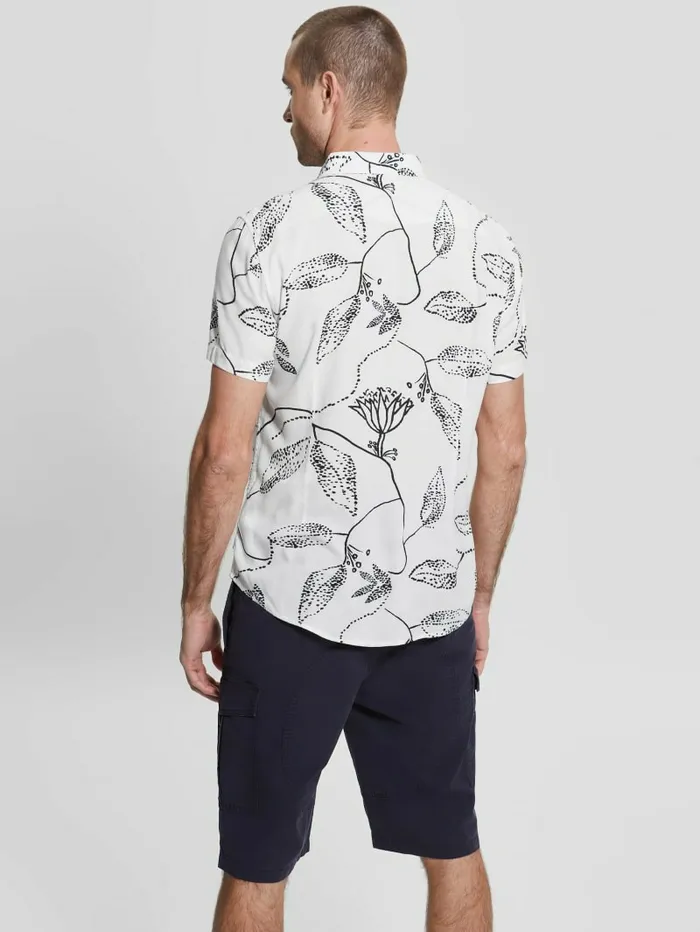 Men Eco Rayon Stencil Flower Shirt Stencil Floral Salt White Shirts GUESS Men Eco Rayon Stencil Flower Shirt Stencil Floral Salt White Shirts GUESS