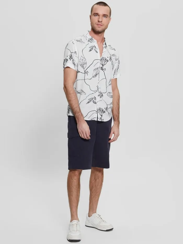 Men Eco Rayon Stencil Flower Shirt Stencil Floral Salt White Shirts GUESS Men Eco Rayon Stencil Flower Shirt Stencil Floral Salt White Shirts GUESS