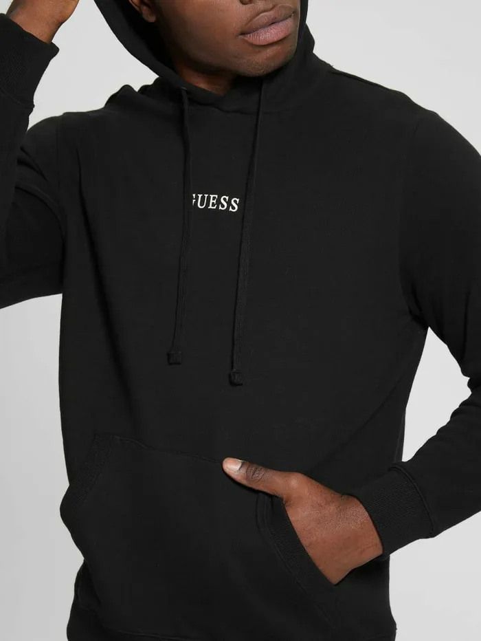 Men Eco Roy Embroidered Logo Hoodie Black Hoodies and Sweaters GUESS Men Eco Roy Embroidered Logo Hoodie Black Hoodies and Sweaters GUESS