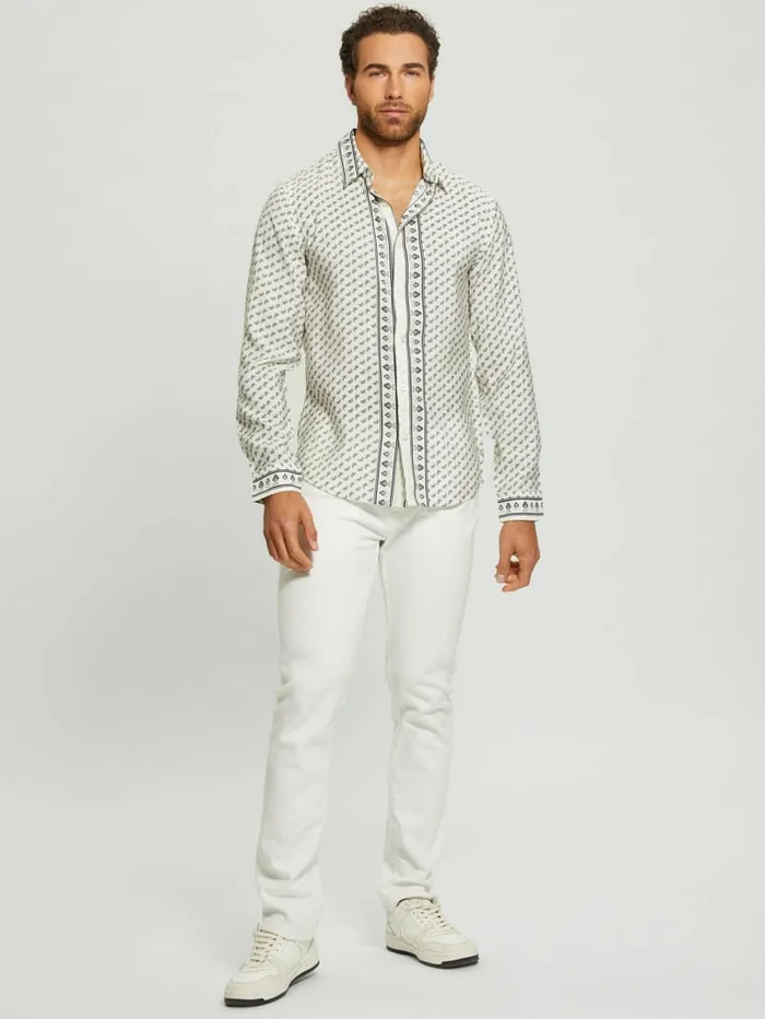 Men Eco Sandwash Bandana Shirt Sashiko Bandana Off White Shirts GUESS Men Eco Sandwash Bandana Shirt Sashiko Bandana Off White Shirts GUESS