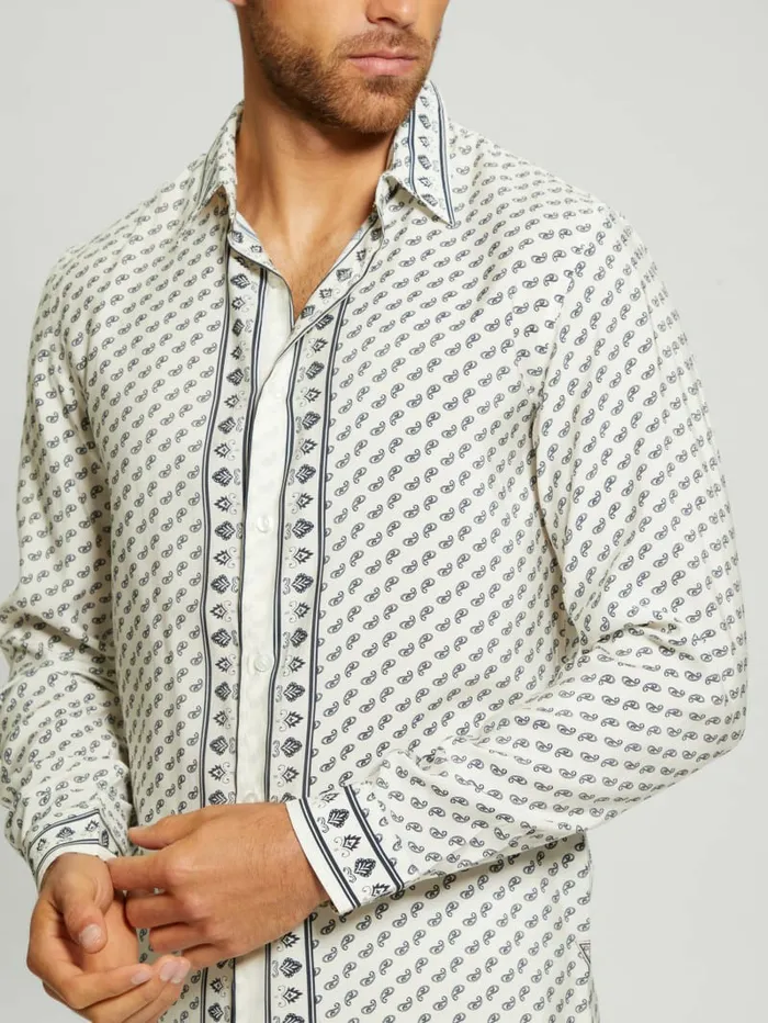 Men Eco Sandwash Bandana Shirt Sashiko Bandana Off White Shirts GUESS Men Eco Sandwash Bandana Shirt Sashiko Bandana Off White Shirts GUESS