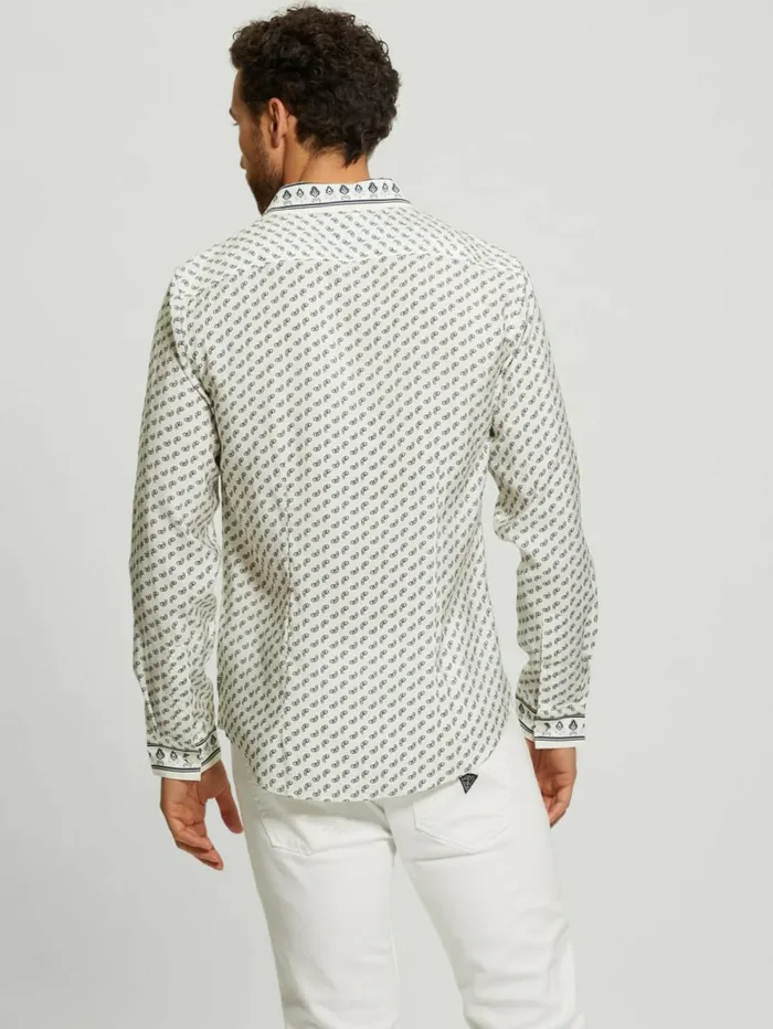 Men Eco Sandwash Bandana Shirt Sashiko Bandana Off White Shirts GUESS Men Eco Sandwash Bandana Shirt Sashiko Bandana Off White Shirts GUESS