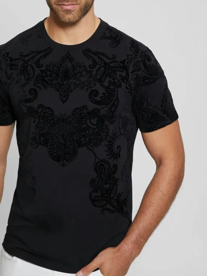 Men Flocked Paisley Tee Black TShirts and Tanks GUESS