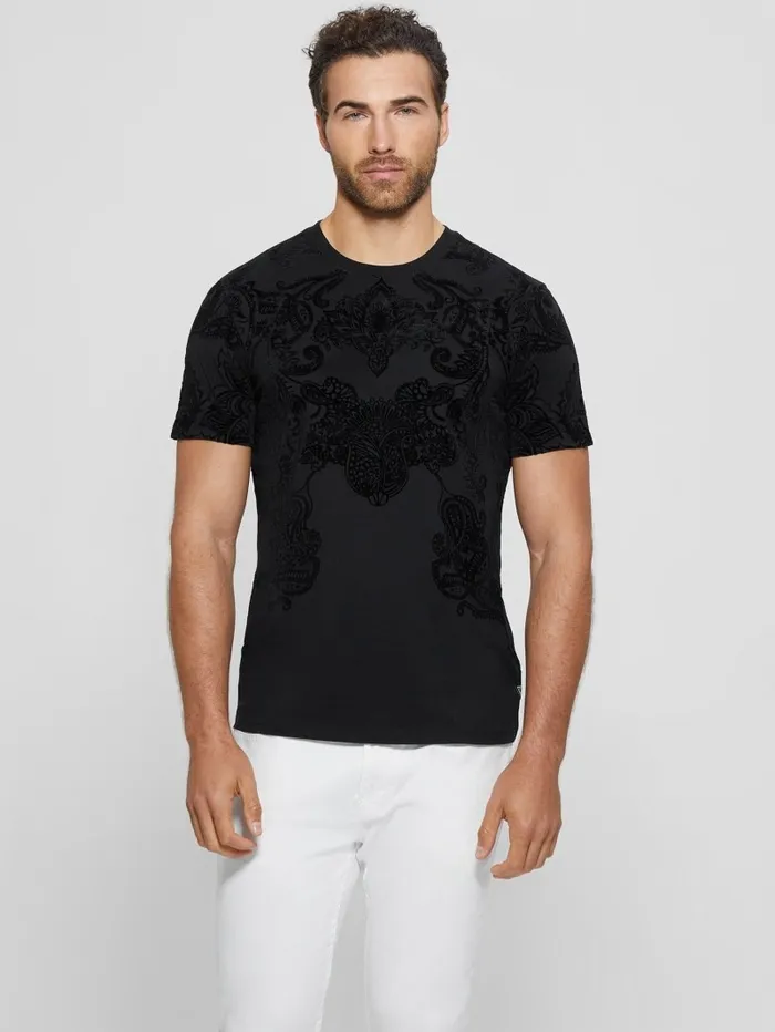Men Flocked Paisley Tee Black TShirts and Tanks GUESS Men Flocked Paisley Tee Black TShirts and Tanks GUESS