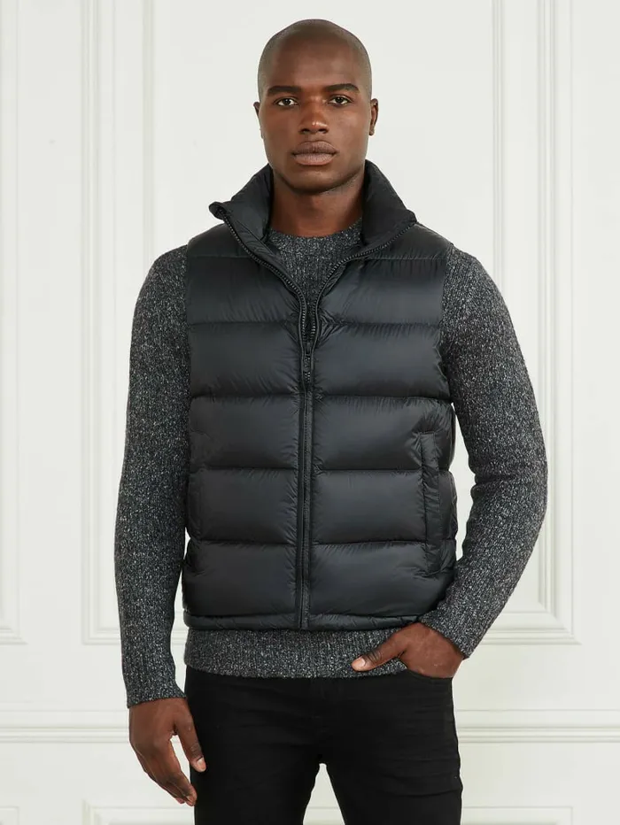 Men GUESS Down Puffer Vest Bleu lgant Jackets and Coats