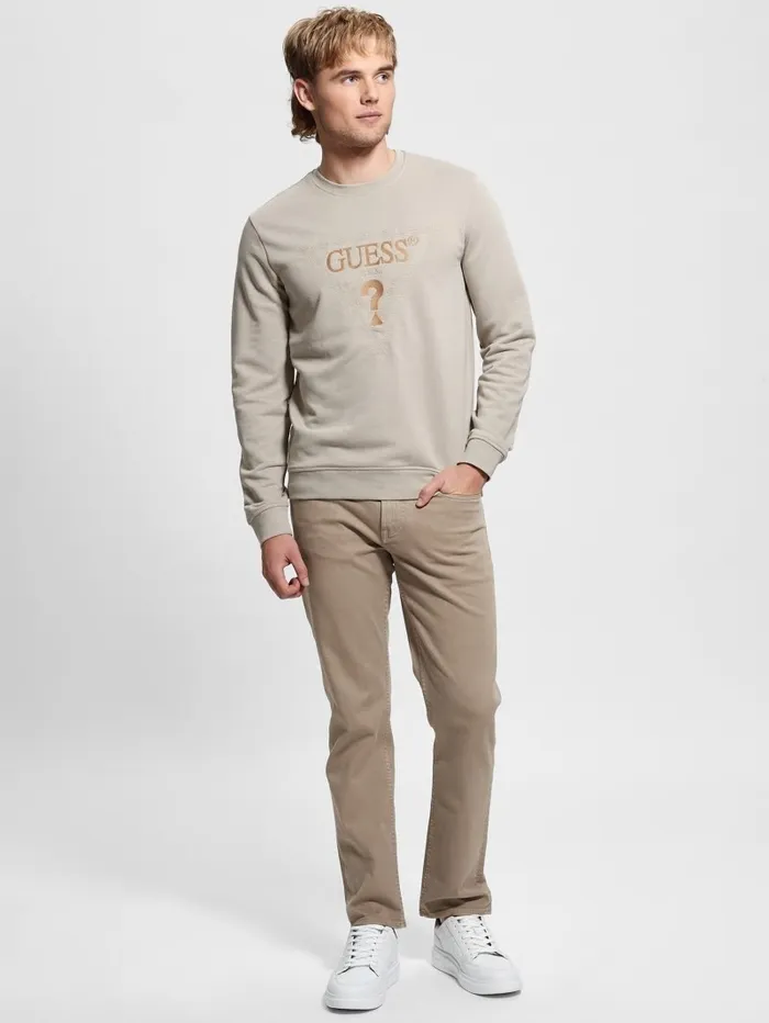 Men GUESS Eco Embroidered Sweatshirt Pasadena Stone Hoodies and Sweaters
