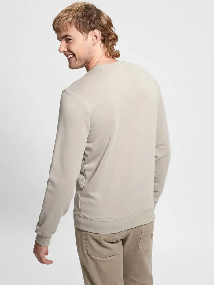 Men GUESS Eco Embroidered Sweatshirt Pasadena Stone Hoodies and Sweaters
