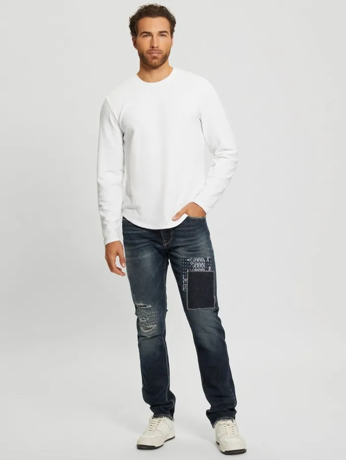 Men GUESS Eco Slim Distressed Tapered Pants Western Blue Jeans and Denim