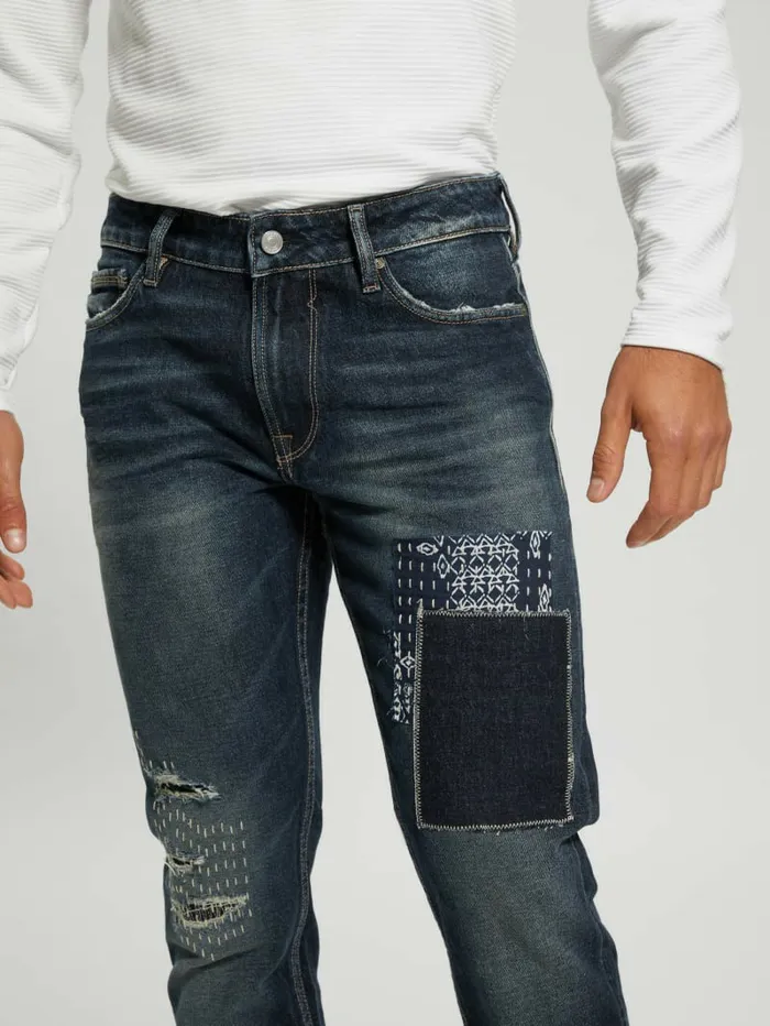 Men GUESS Eco Slim Distressed Tapered Pants Western Blue Jeans and Denim Men GUESS Eco Slim Distressed Tapered Pants Western Blue Jeans and Denim