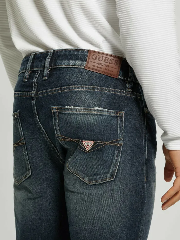 Men GUESS Eco Slim Distressed Tapered Pants Western Blue Jeans and Denim Men GUESS Eco Slim Distressed Tapered Pants Western Blue Jeans and Denim