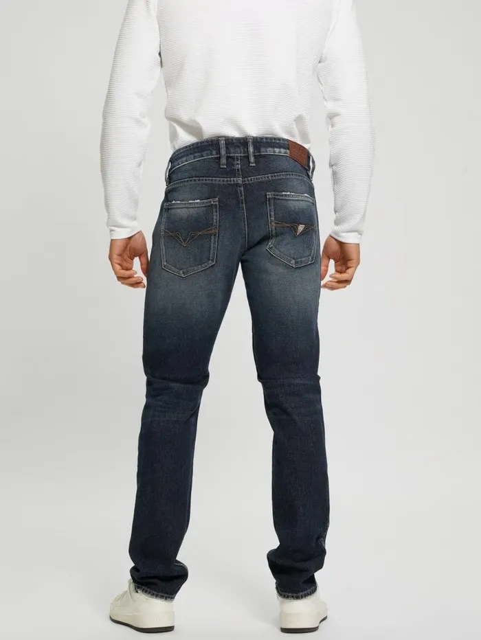 Men GUESS Eco Slim Distressed Tapered Pants Western Blue Jeans and Denim Men GUESS Eco Slim Distressed Tapered Pants Western Blue Jeans and Denim