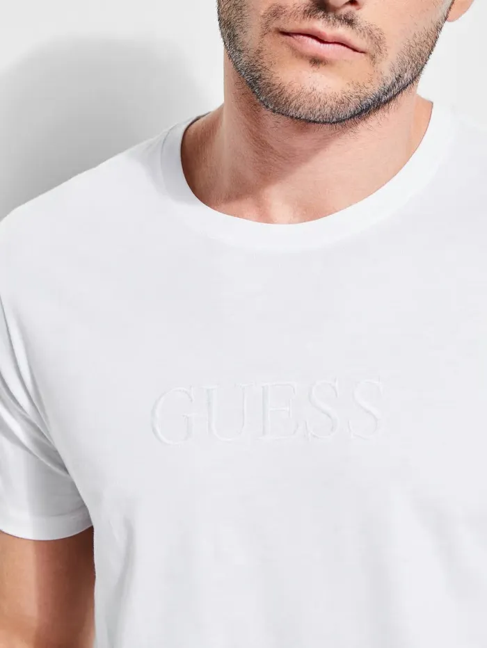 Men GUESS Embroidered Logo Tee Pure White TShirts and Tanks Men GUESS Embroidered Logo Tee Pure White TShirts and Tanks
