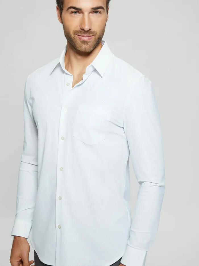 Men GUESS Sunset TechStretch Shirt Micro Dots Blue And White Shirts