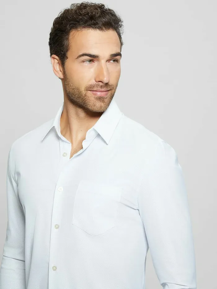 Men GUESS Sunset TechStretch Shirt Micro Dots Blue And White Shirts Men GUESS Sunset TechStretch Shirt Micro Dots Blue And White Shirts