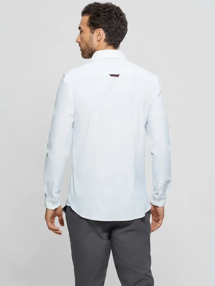 Men GUESS Sunset TechStretch Shirt Micro Dots Blue And White Shirts Men GUESS Sunset TechStretch Shirt Micro Dots Blue And White Shirts