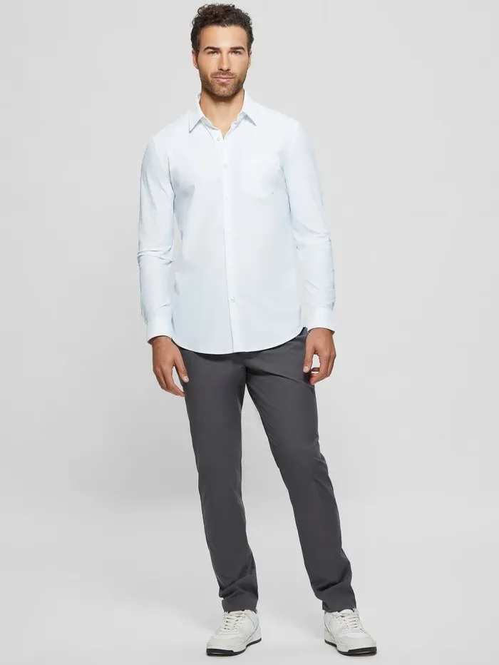 Men GUESS Sunset TechStretch Shirt Micro Dots Blue And White Shirts Men GUESS Sunset TechStretch Shirt Micro Dots Blue And White Shirts