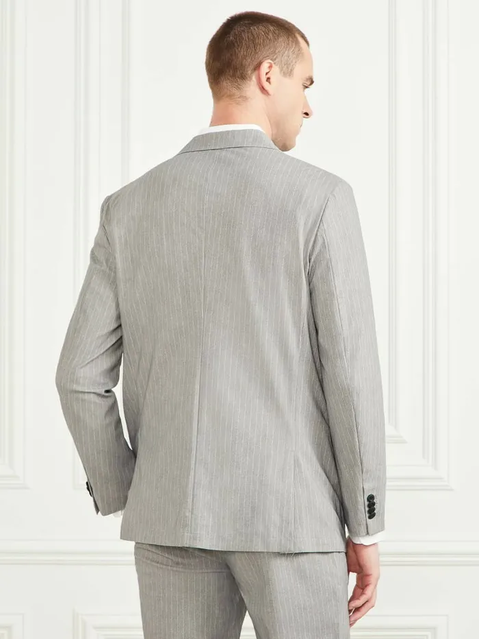 Men GUESS Wiston Performing Blazer Light Wool Grey Pinstripe Jackets and Coats