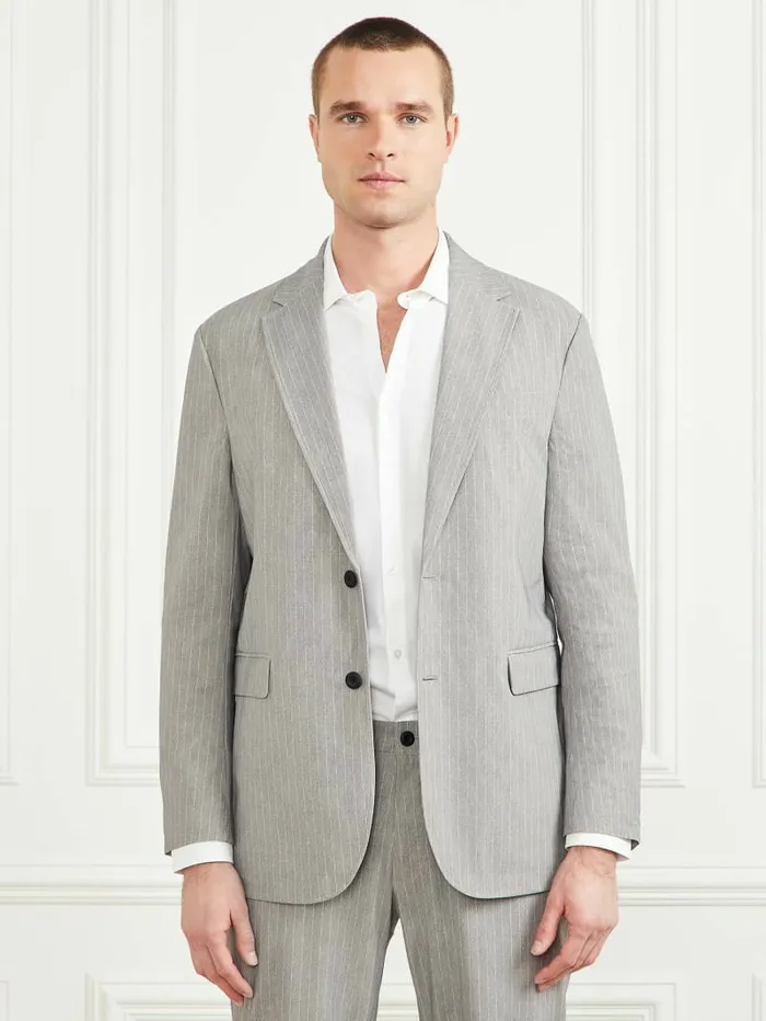 Men GUESS Wiston Performing Blazer Light Wool Grey Pinstripe Jackets and Coats