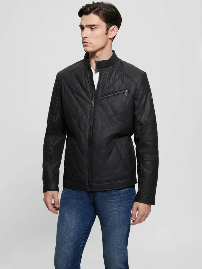 Men Jackets and Coats GUESS Quilted Biker Jacket Black