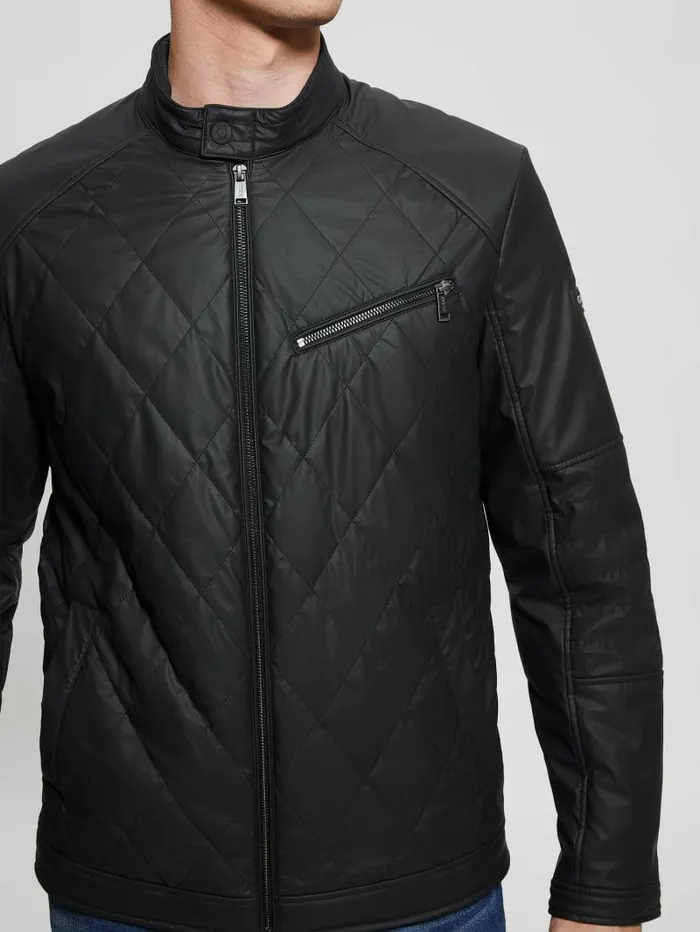 Men Jackets and Coats GUESS Quilted Biker Jacket Black Men Jackets and Coats GUESS Quilted Biker Jacket Black