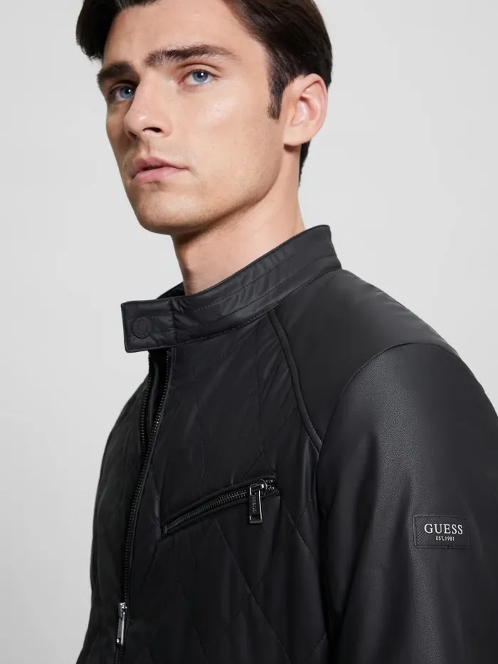 Men Jackets and Coats GUESS Quilted Biker Jacket Black Men Jackets and Coats GUESS Quilted Biker Jacket Black