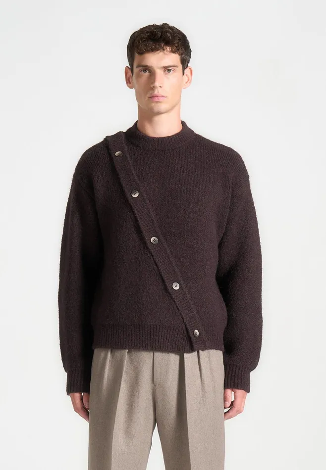 Men Manire De Voir Asymmetric Brushed Wool Knit Jumper Brown