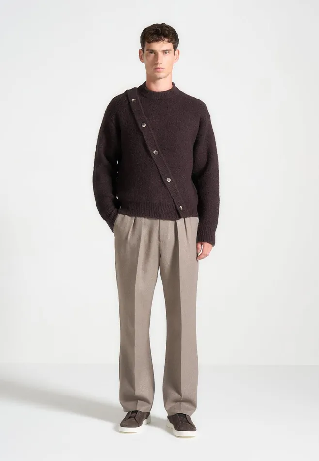 Men Manire De Voir Asymmetric Brushed Wool Knit Jumper Brown