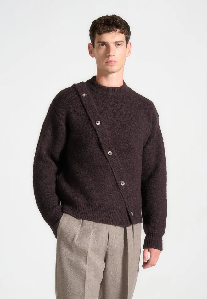 Men Manire De Voir Asymmetric Brushed Wool Knit Jumper Brown
