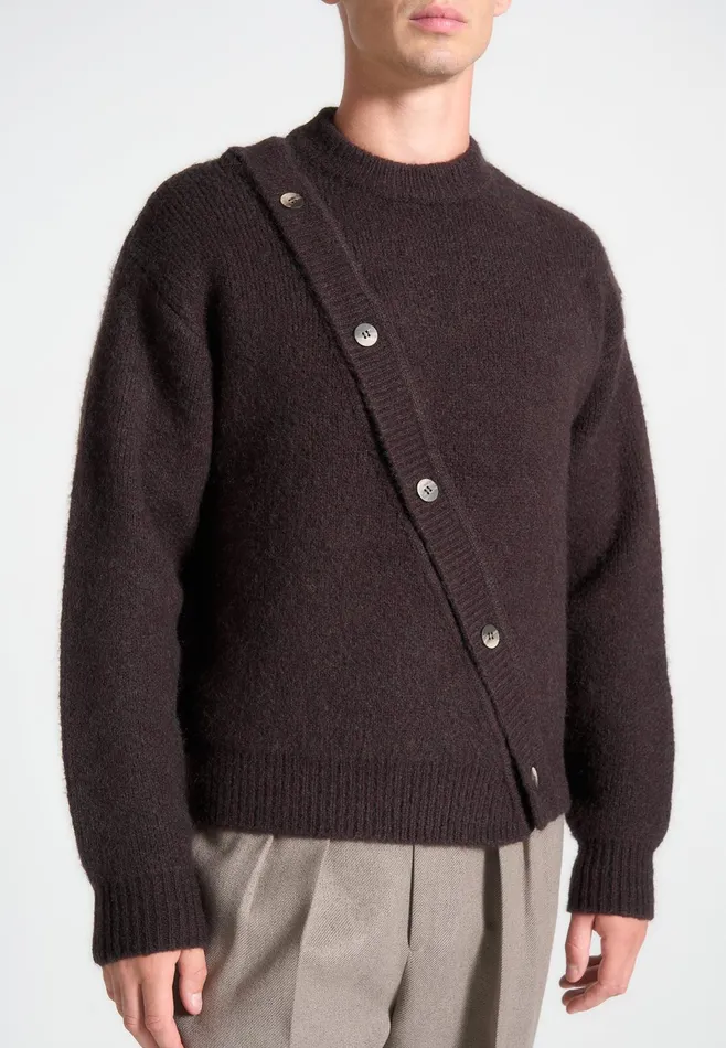 Men Manire De Voir Asymmetric Brushed Wool Knit Jumper Brown