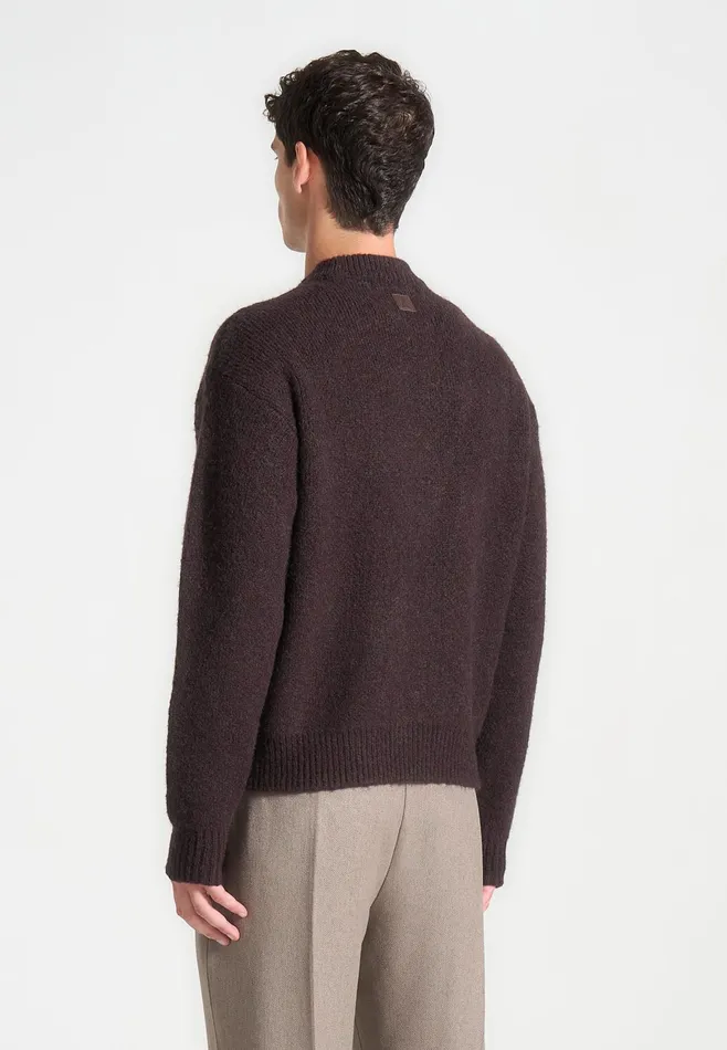 Men Manire De Voir Asymmetric Brushed Wool Knit Jumper Brown