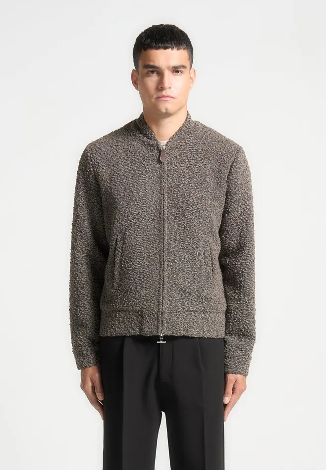 Men Manire De Voir Boucle Zip Through Bomber Jacket Brown