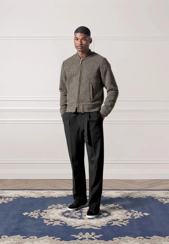 Men Manire De Voir Boucle Zip Through Bomber Jacket Brown