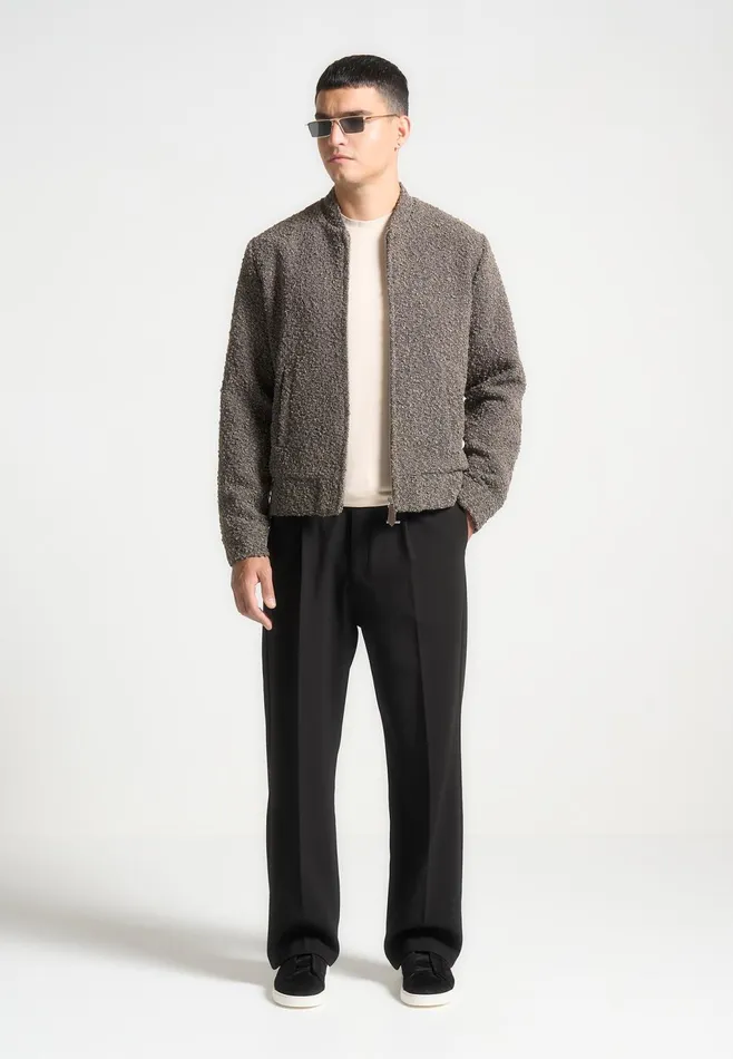 Men Manire De Voir Boucle Zip Through Bomber Jacket Brown