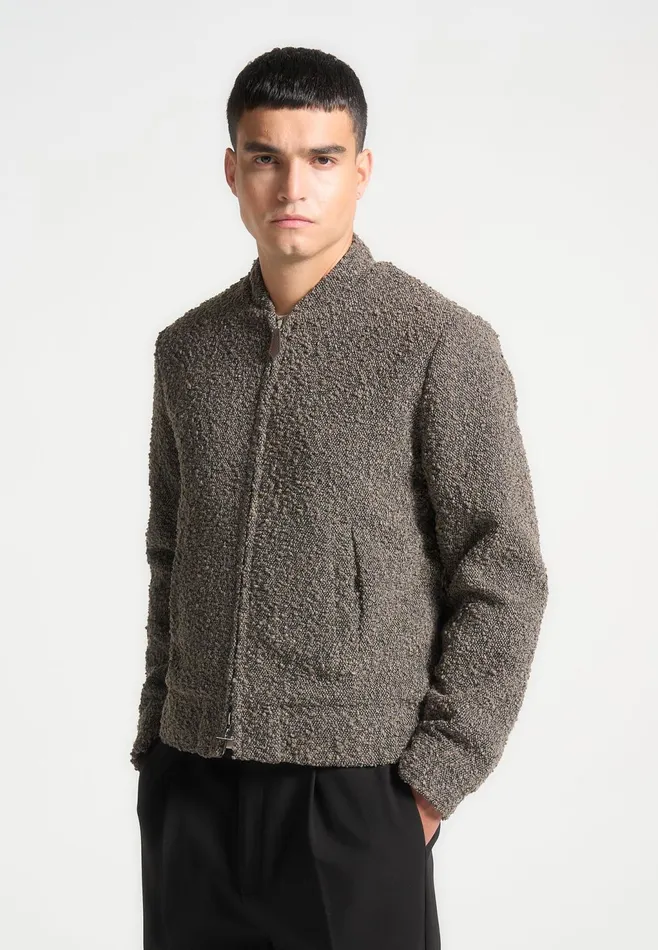 Men Manire De Voir Boucle Zip Through Bomber Jacket Brown