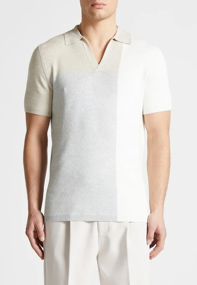 Men Manire De Voir Colour Block Knit Revere Polo Top Beigegrey