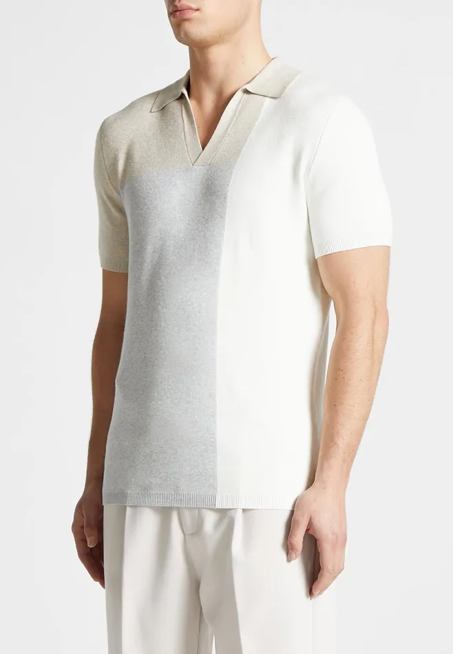 Men Manire De Voir Colour Block Knit Revere Polo Top Beigegrey