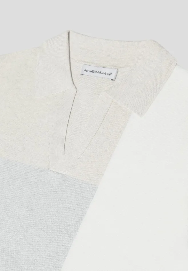 Men Manire De Voir Colour Block Knit Revere Polo Top Beigegrey
