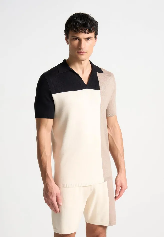 Men Manire De Voir Colour Block Knit Revere Polo Top Blackbeige
