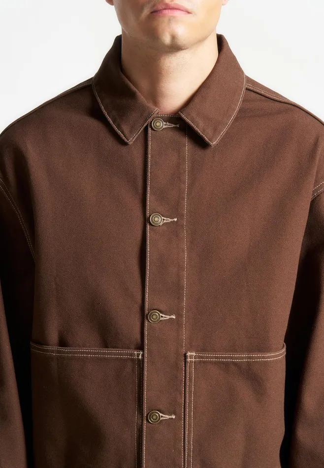 Men Manire De Voir Contrast Stitch Carpenter Jacket Brown