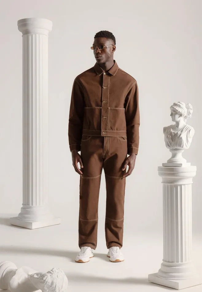 Men Manire De Voir Contrast Stitch Carpenter Jacket Brown