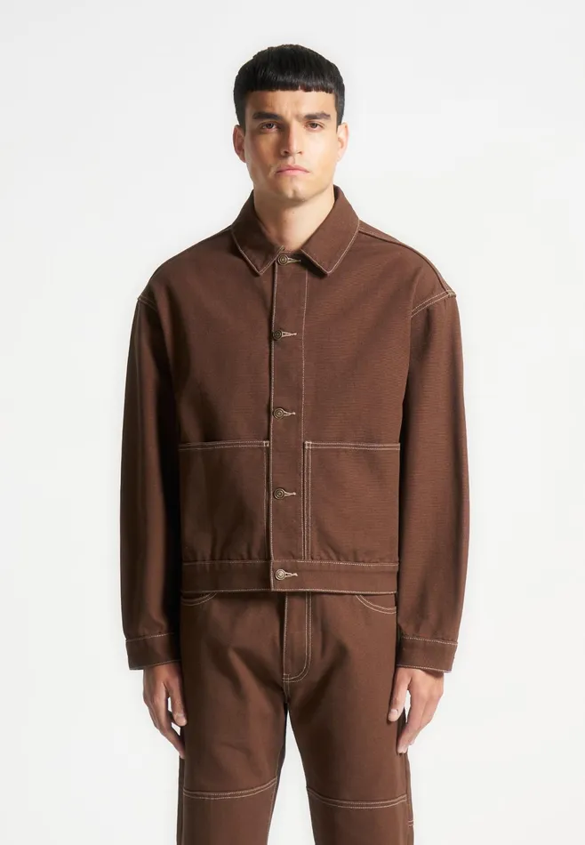 Men Manire De Voir Contrast Stitch Carpenter Jacket Brown
